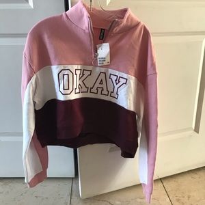 NWT Pink Tricolor Pullover Sweatshirt Medium